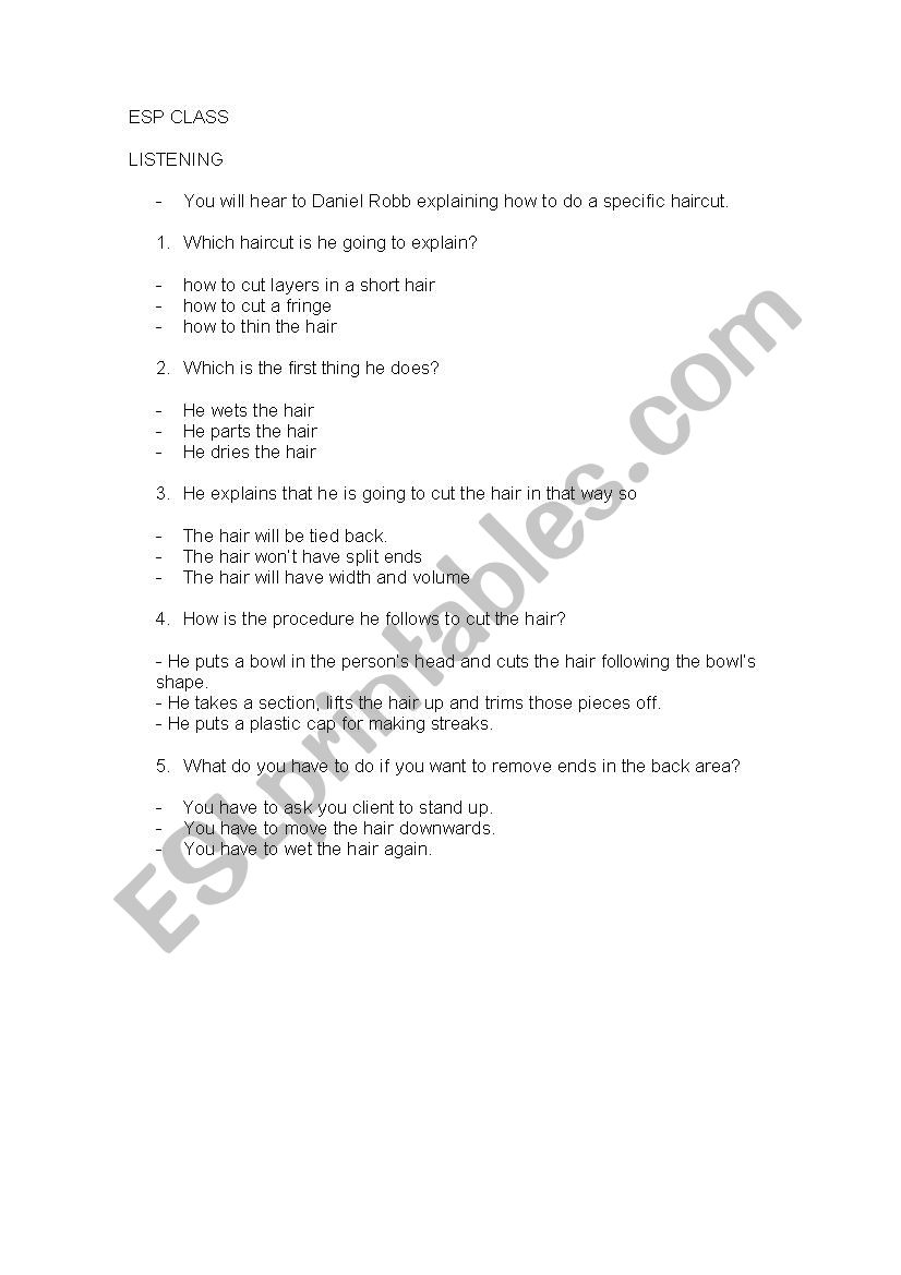 Listening activities worksheet