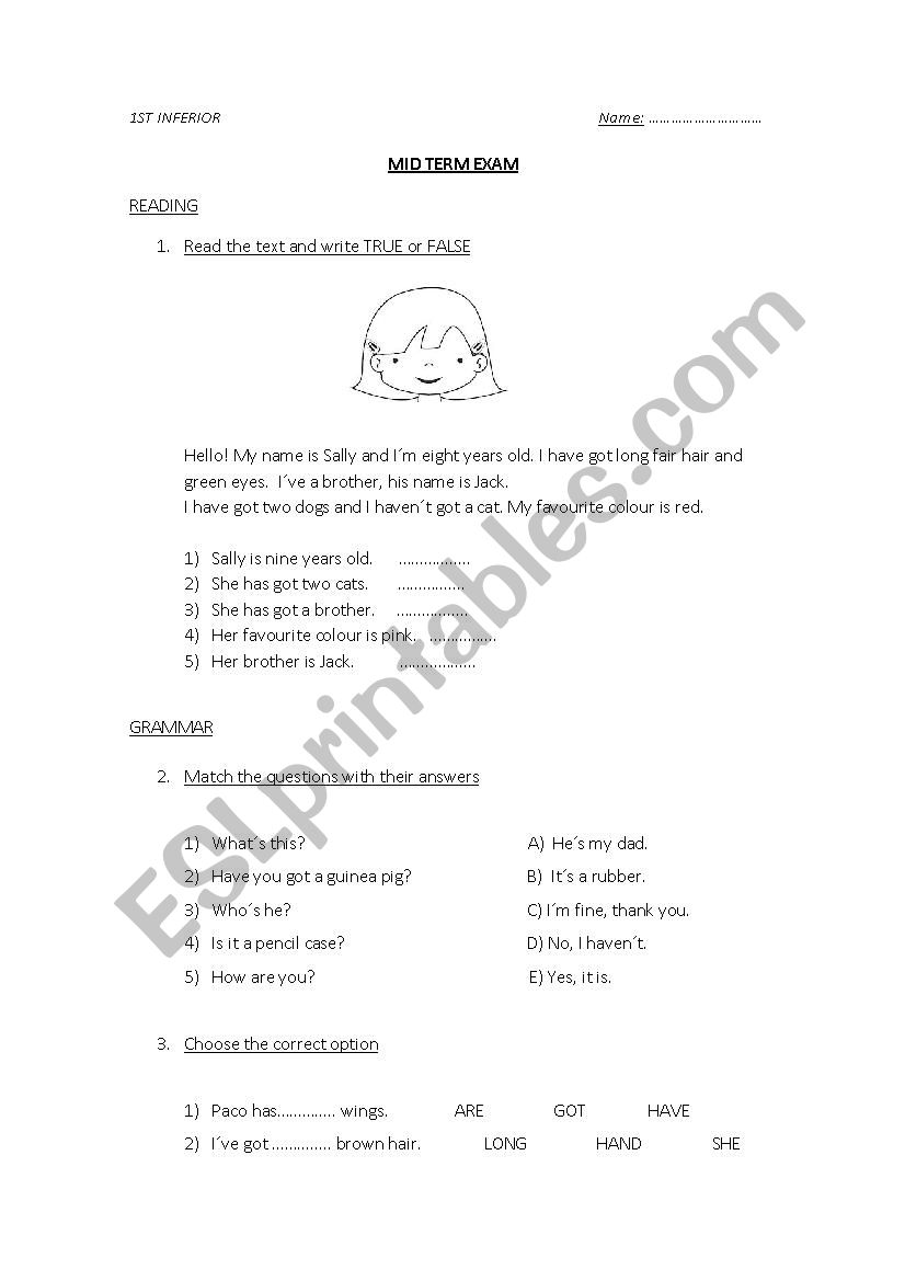 Mid term exam worksheet