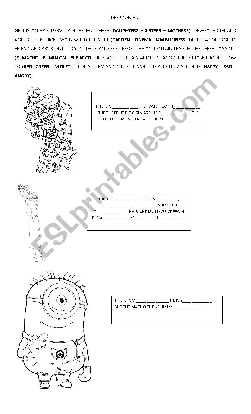 Despicable 2 worksheet