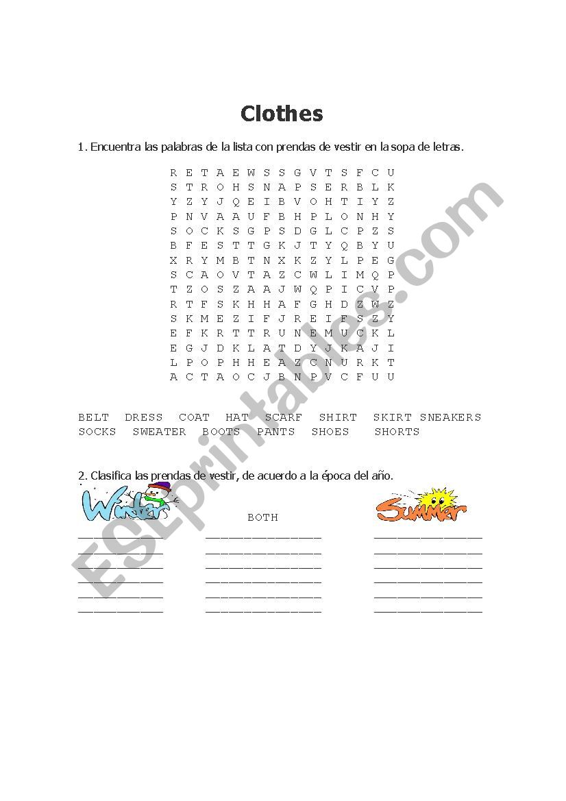 Clothes worksheet