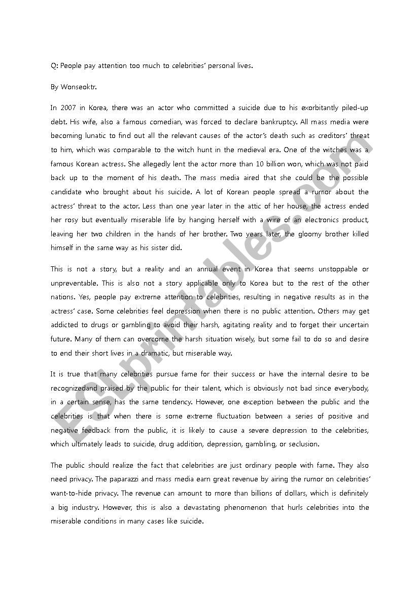 TOEFL essay sample worksheet