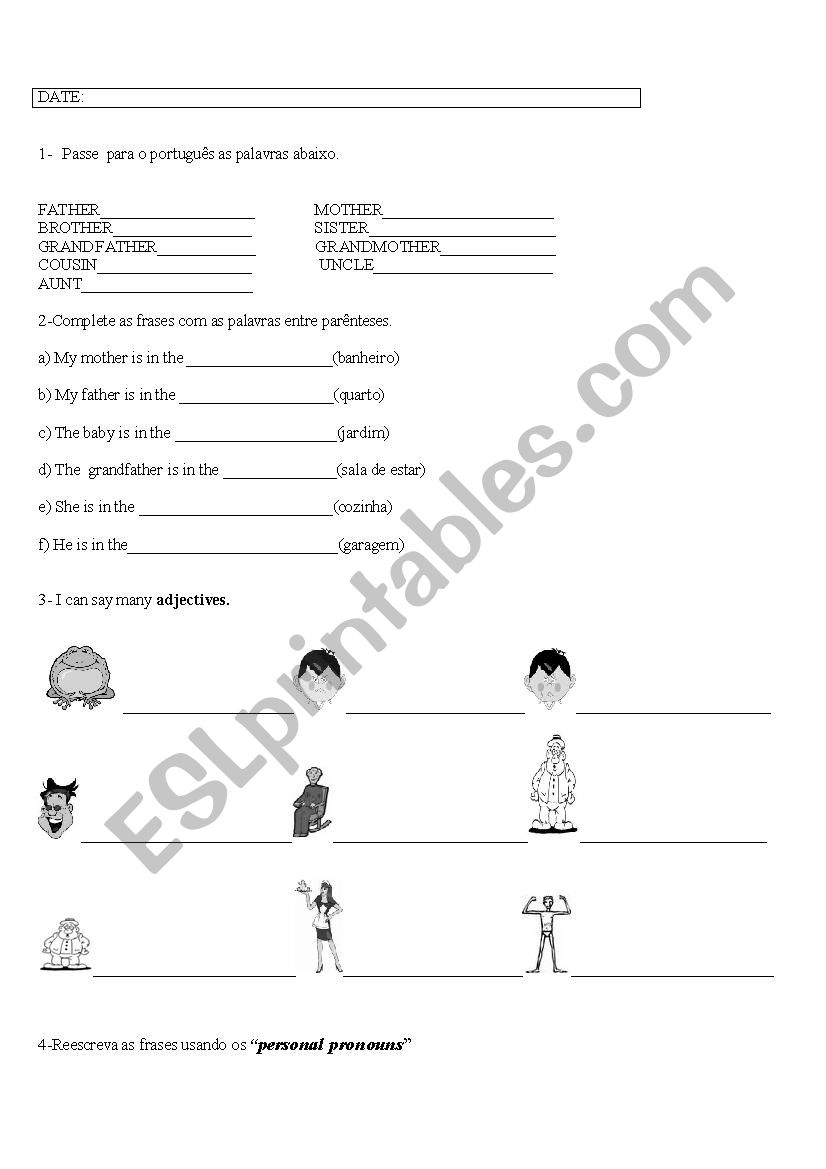 Family and adjectives worksheet
