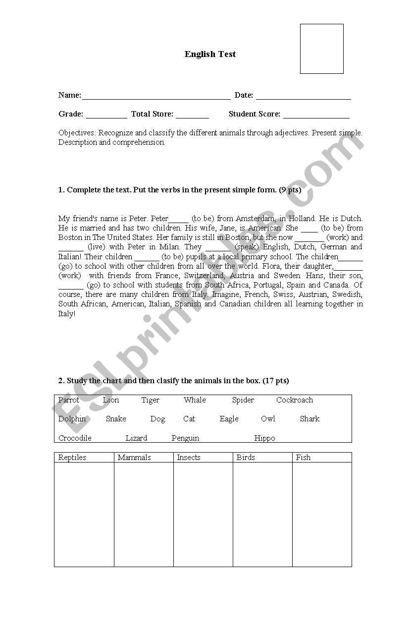 Test 6 grade worksheet