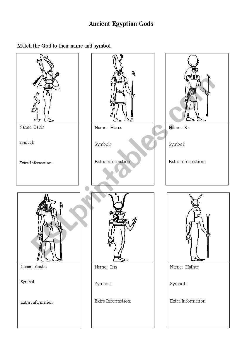Activity Egyptian Gods worksheet