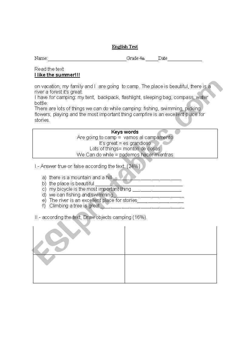 camping worksheet