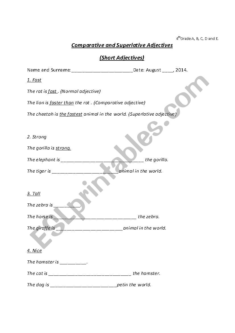 comparatives and superlatives worksheet