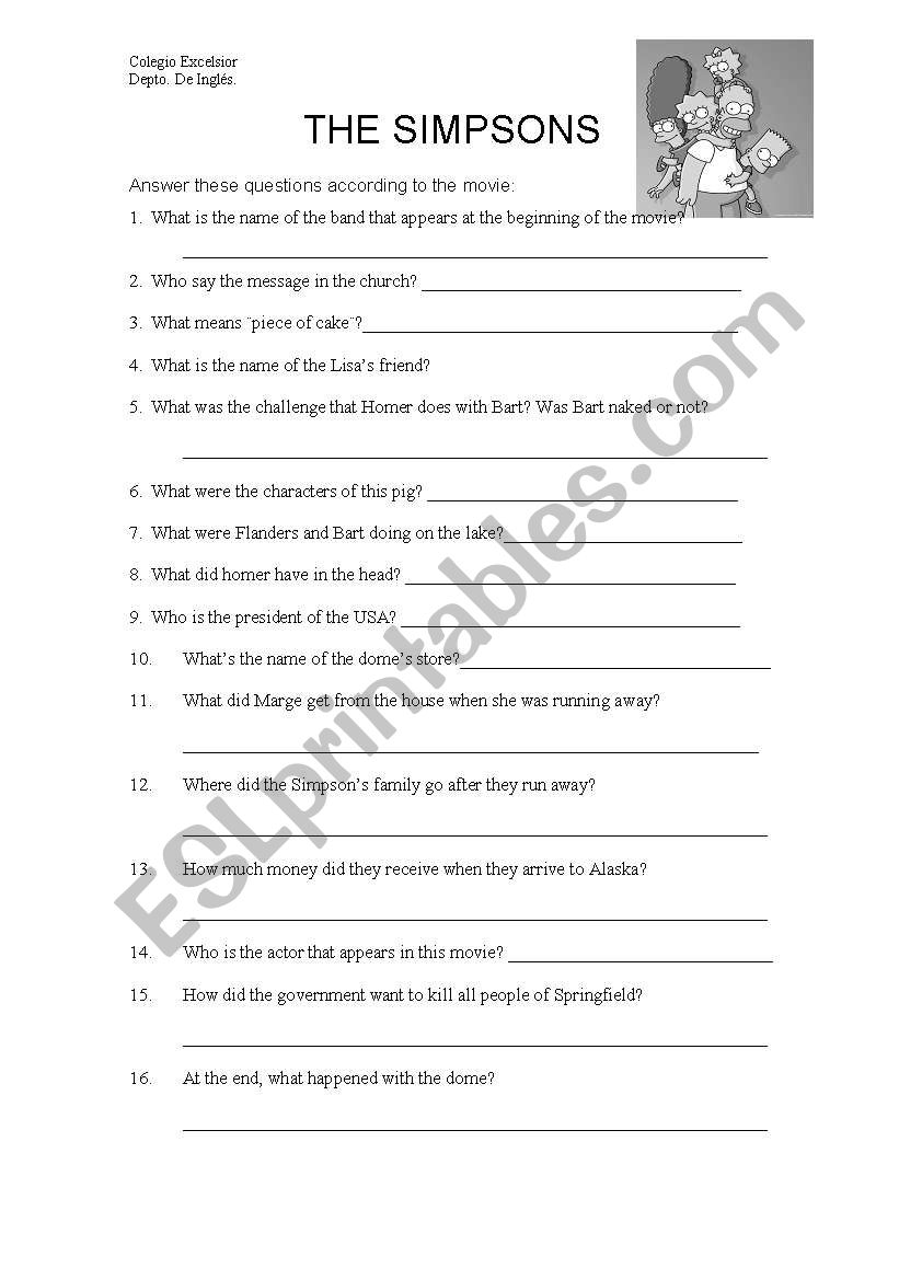 The Simpsons  worksheet
