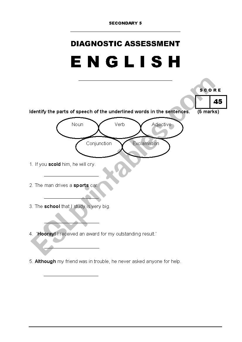 Secondary / Grade 11 Diagnostic Assessment