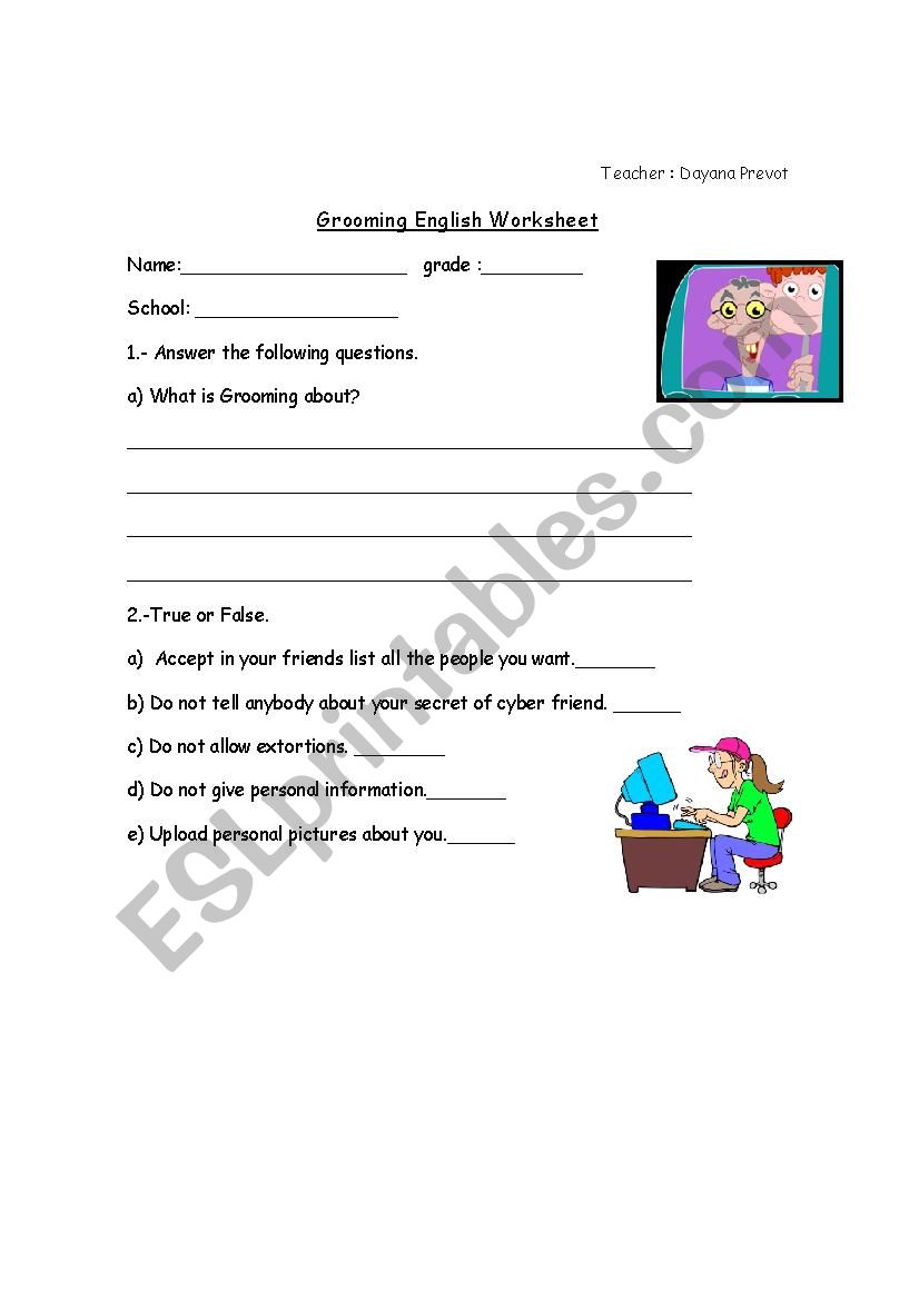 Grooming worksheet