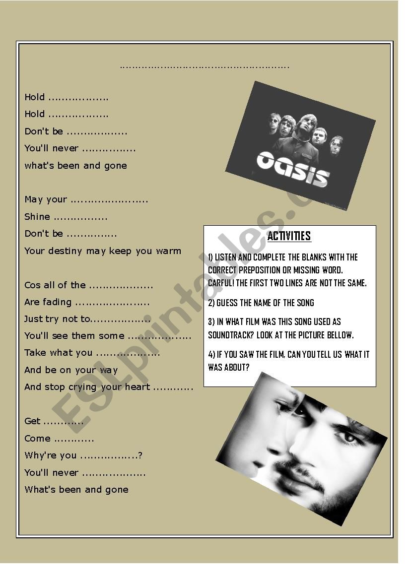 STOP CRYING YOUR HEART OUT worksheet