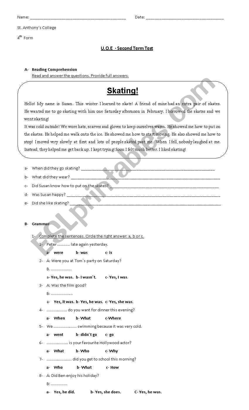 Term Test worksheet