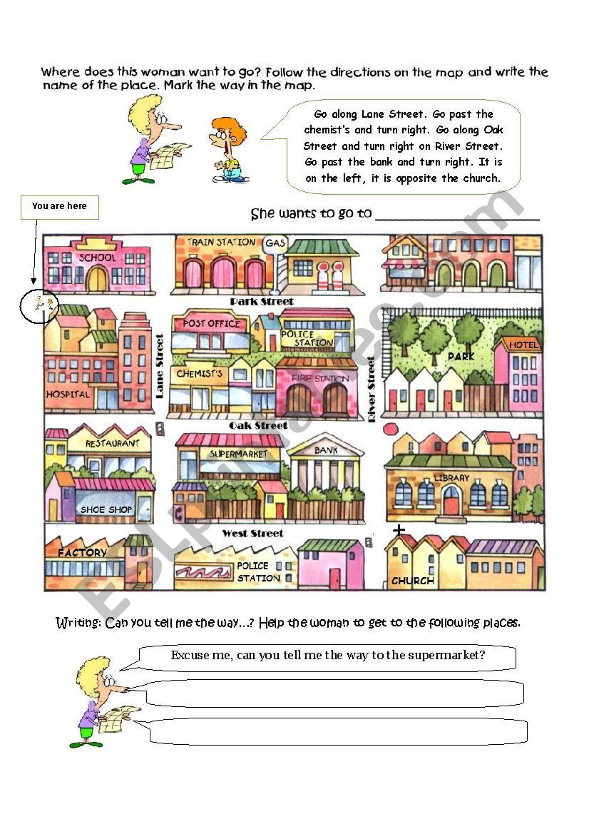 Giving Directions ESL Worksheet By Missvero ar