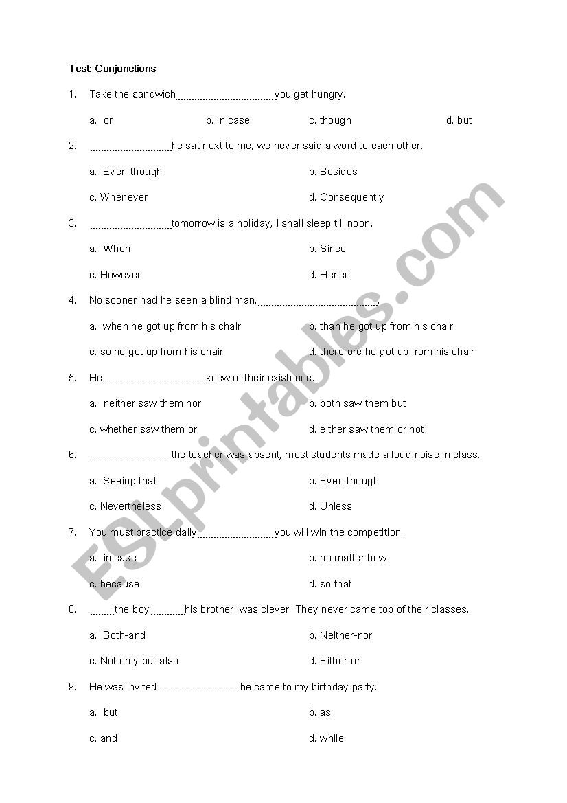 conjunction worksheet