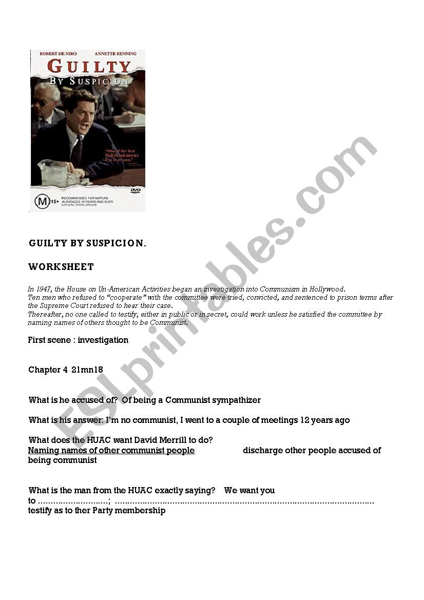 GUILTY by SUSPICION worksheet