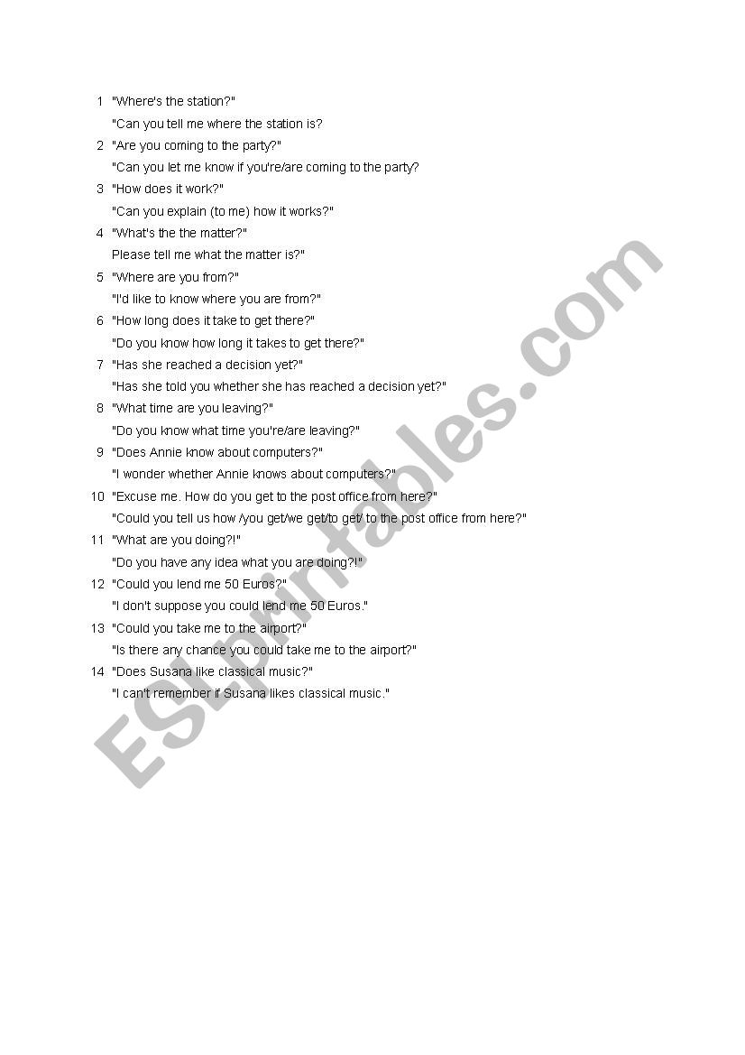 indirect questions worksheet