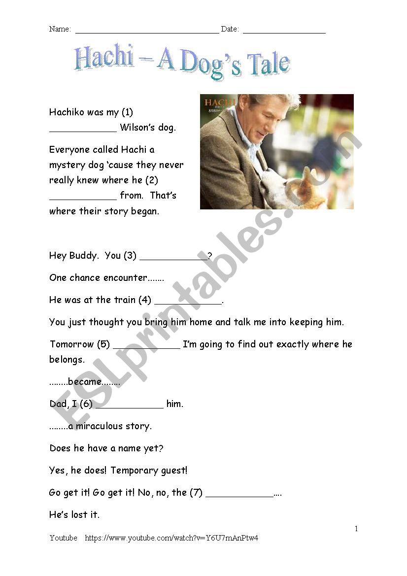 Hachiko trailer fill-in-the-gap activity sheet