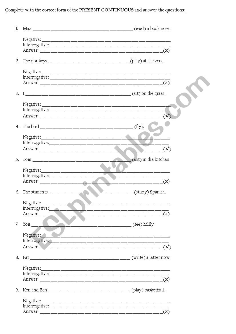 Present Continuous worksheet