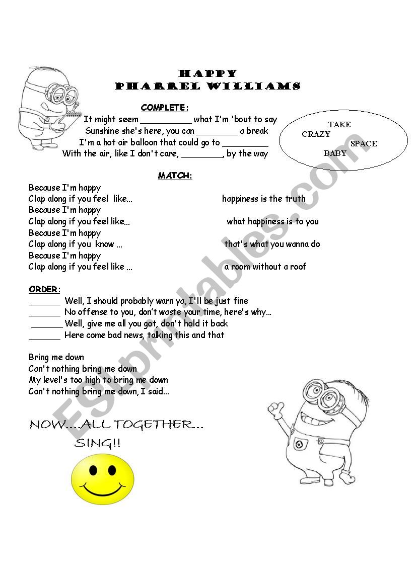Despicable Me 2 - HAPPY Song worksheet
