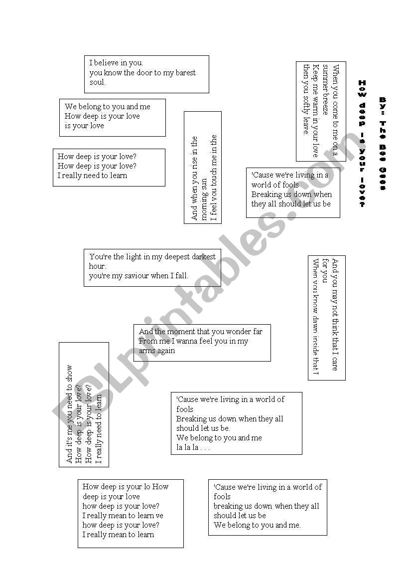 How Deep Is Your Love? worksheet