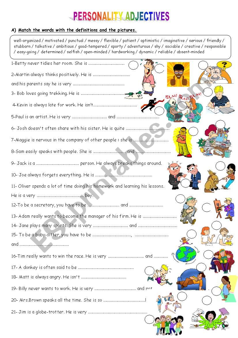 personality adjectives worksheet