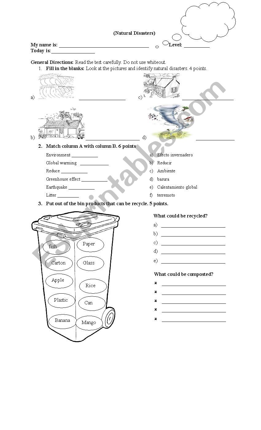 natural disasters worksheet