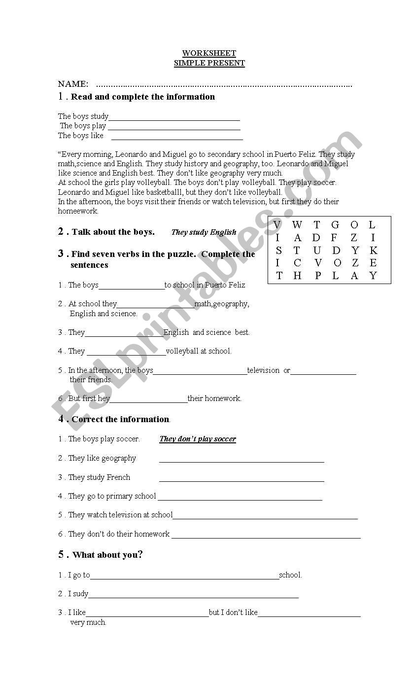 Worksheet Simple Present worksheet