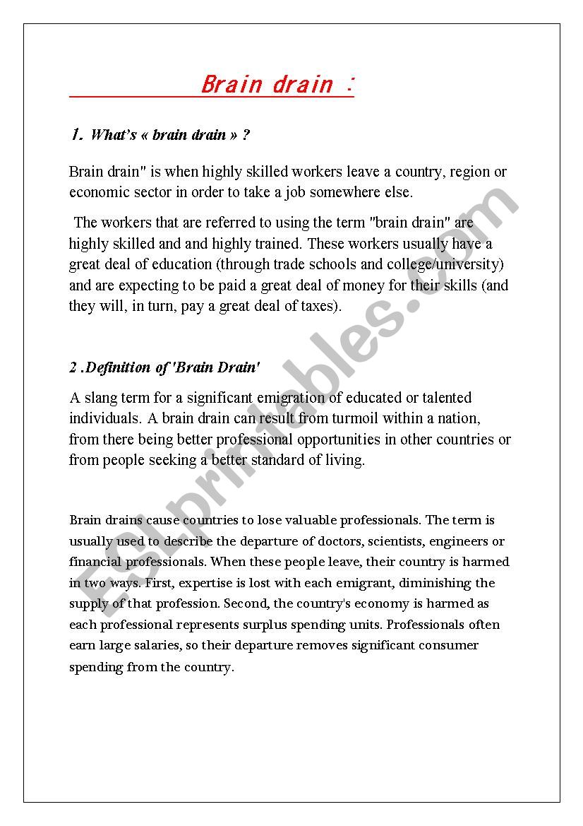 brain drain worksheet