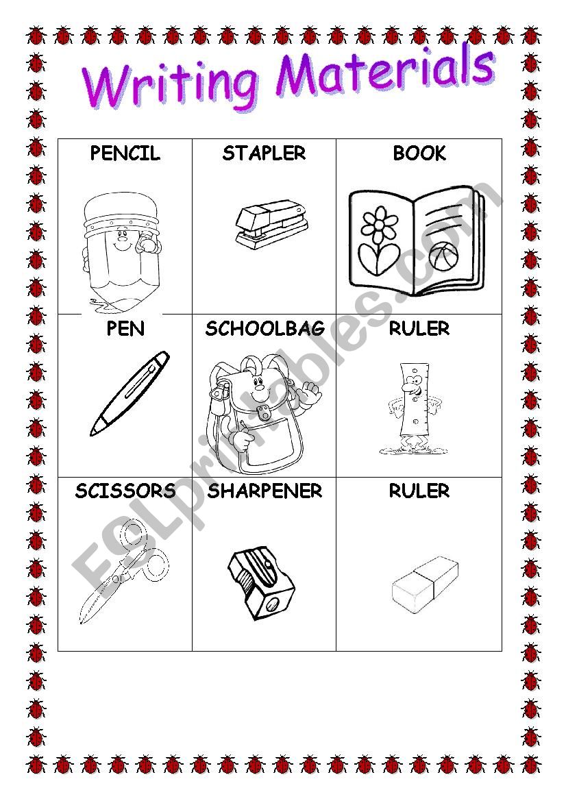 WRITING MATERIALS worksheet