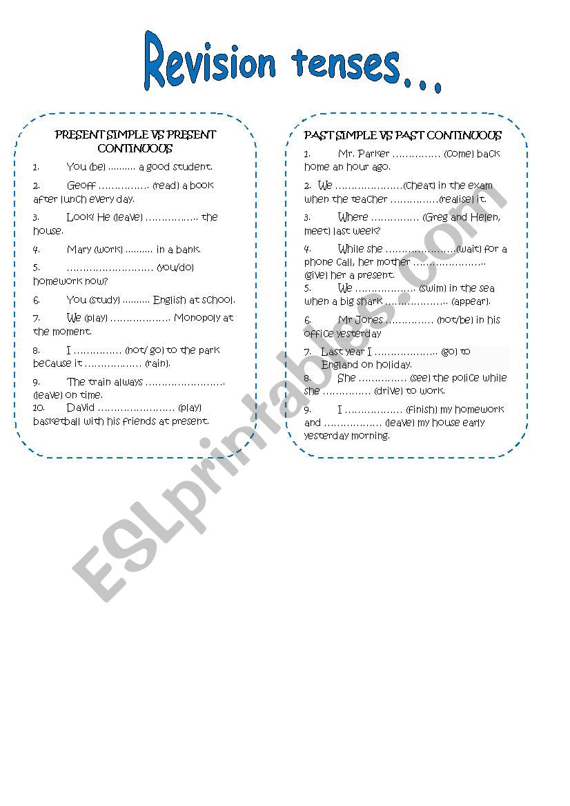 Tenses Revision (PR SIMP - PR CONT - PAST SIMP - PAST CONT)
