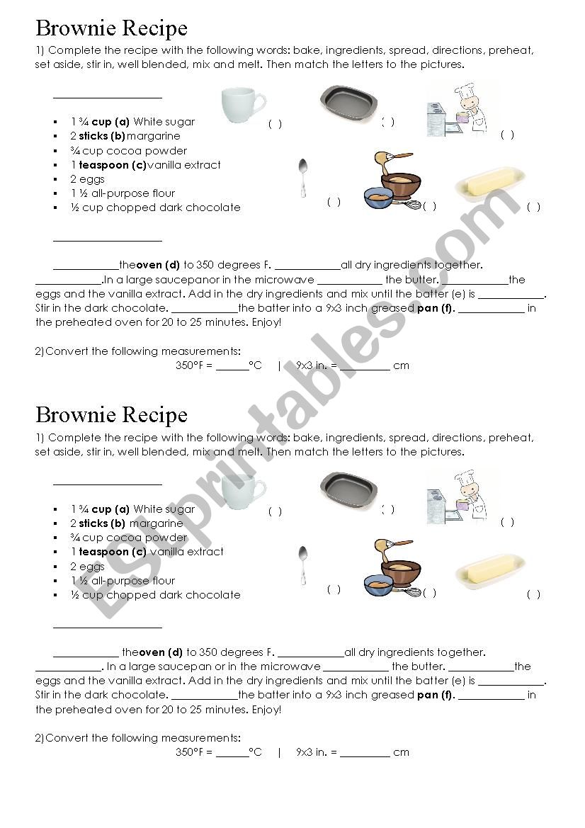 Brownie Recipe worksheet