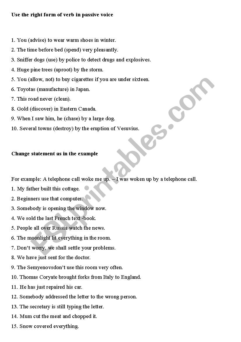 Passive voice worksheet