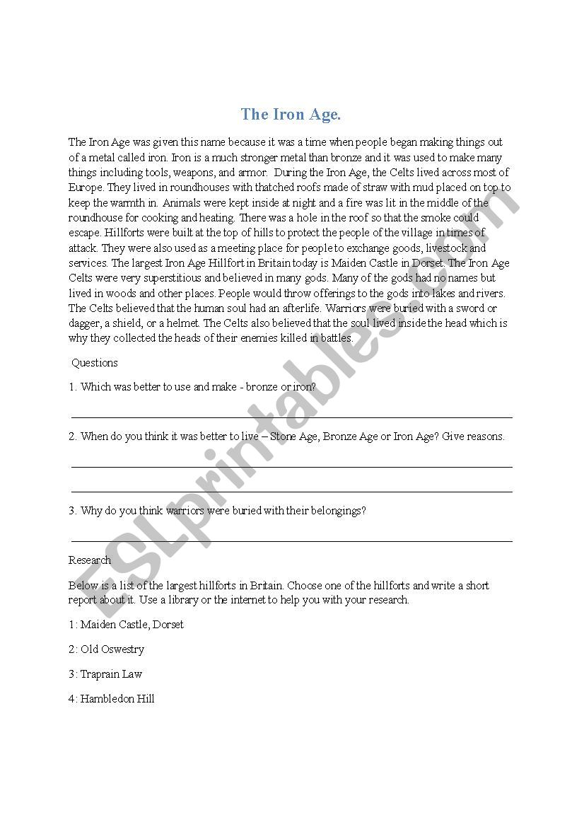 The iron age worksheet