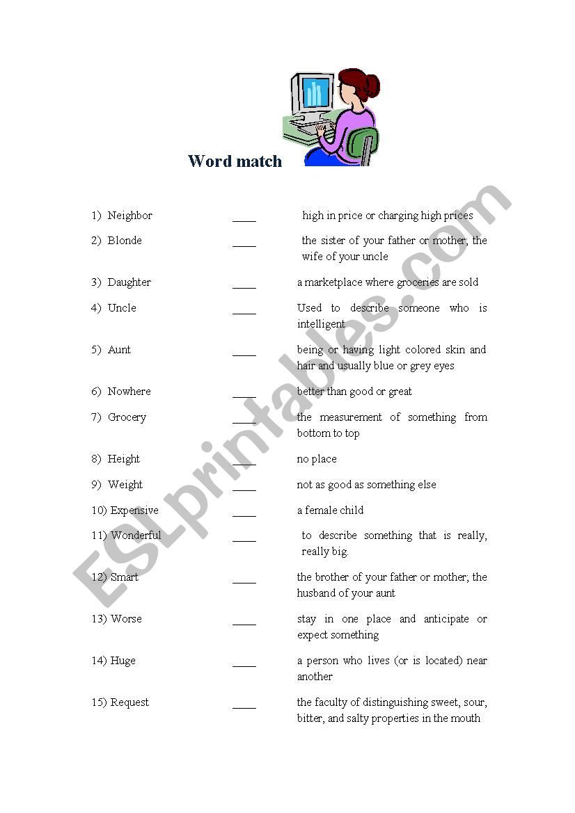 Word match worksheet