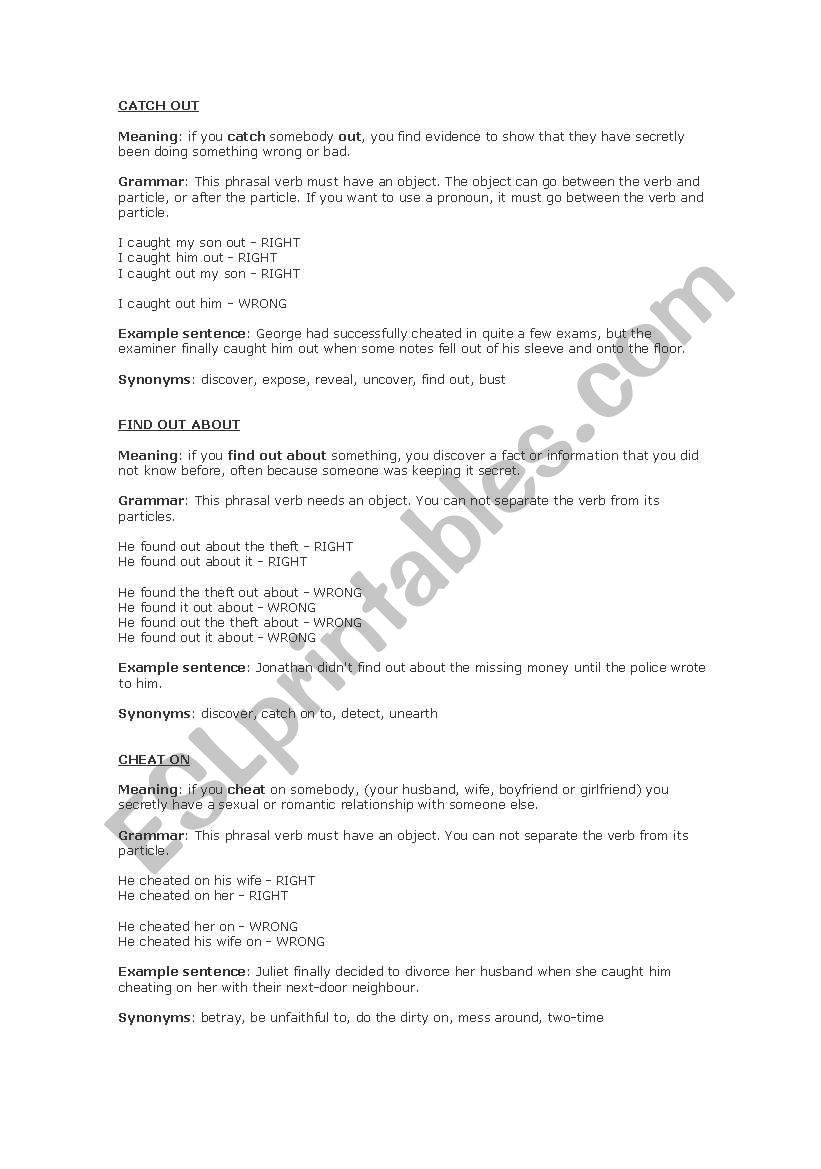 Phrasals worksheet