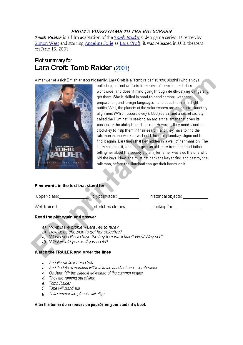 Tomb Raider worksheet