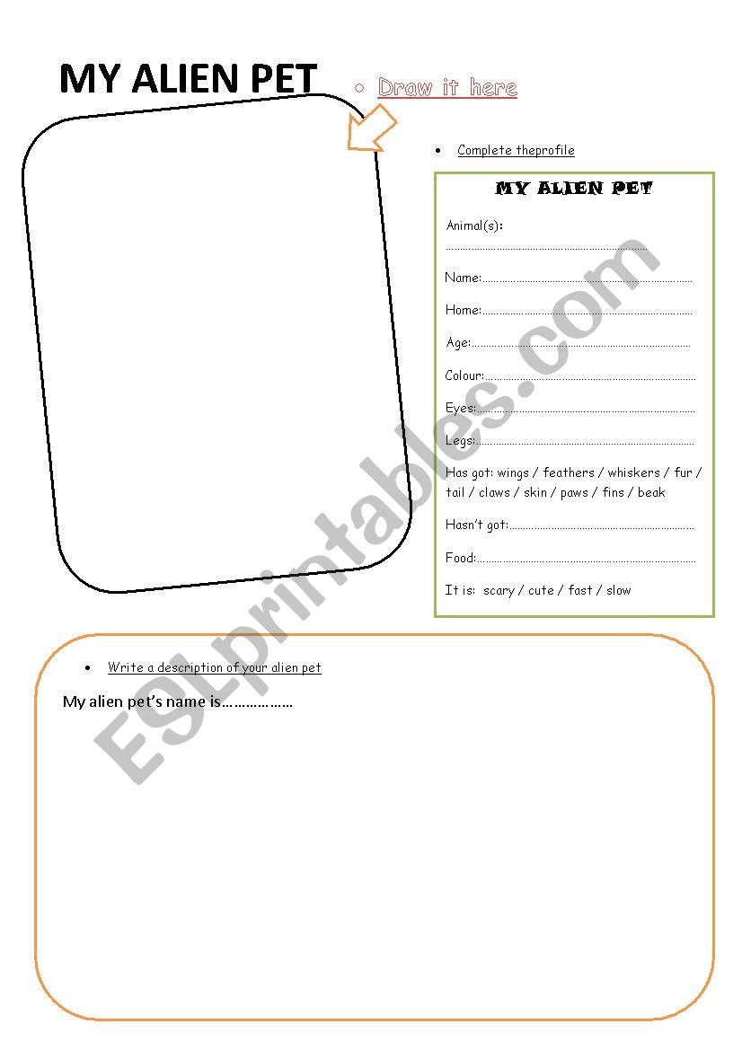 My Alien Pet worksheet