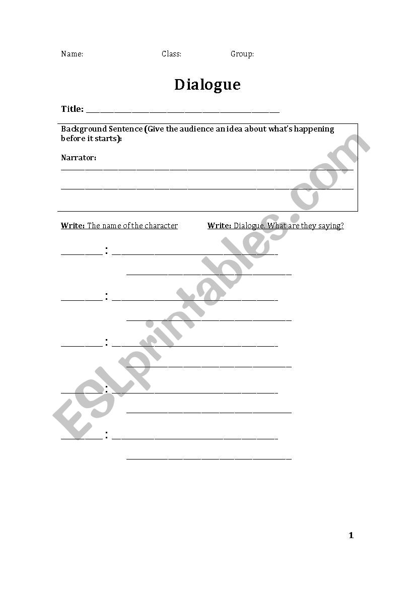 Dialogue Writing worksheet