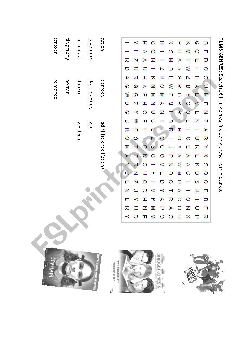 Film Genres Word Search worksheet