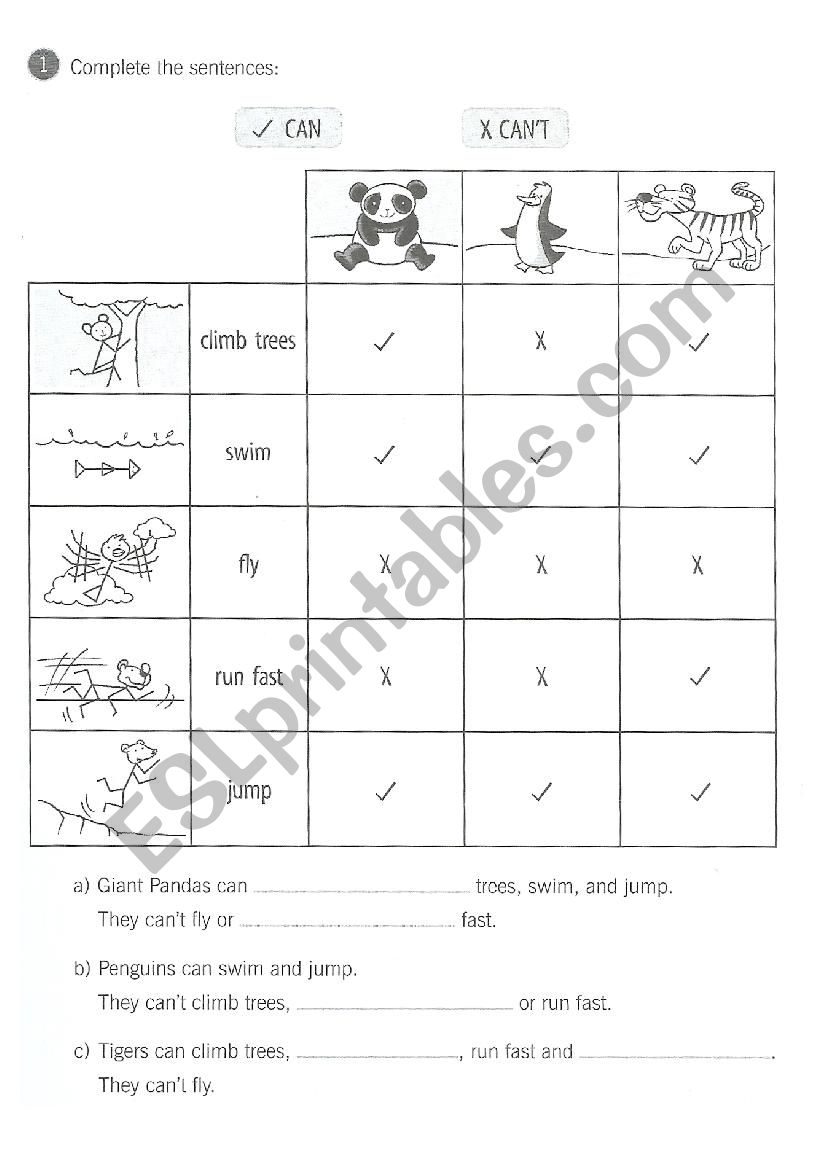 Can and Cant - Abilities worksheet
