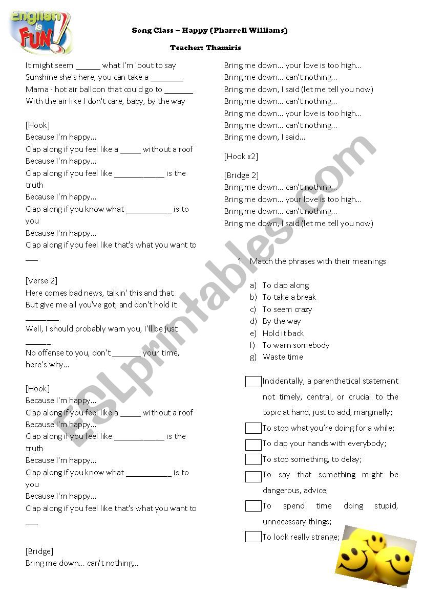 Song Class - Happy worksheet