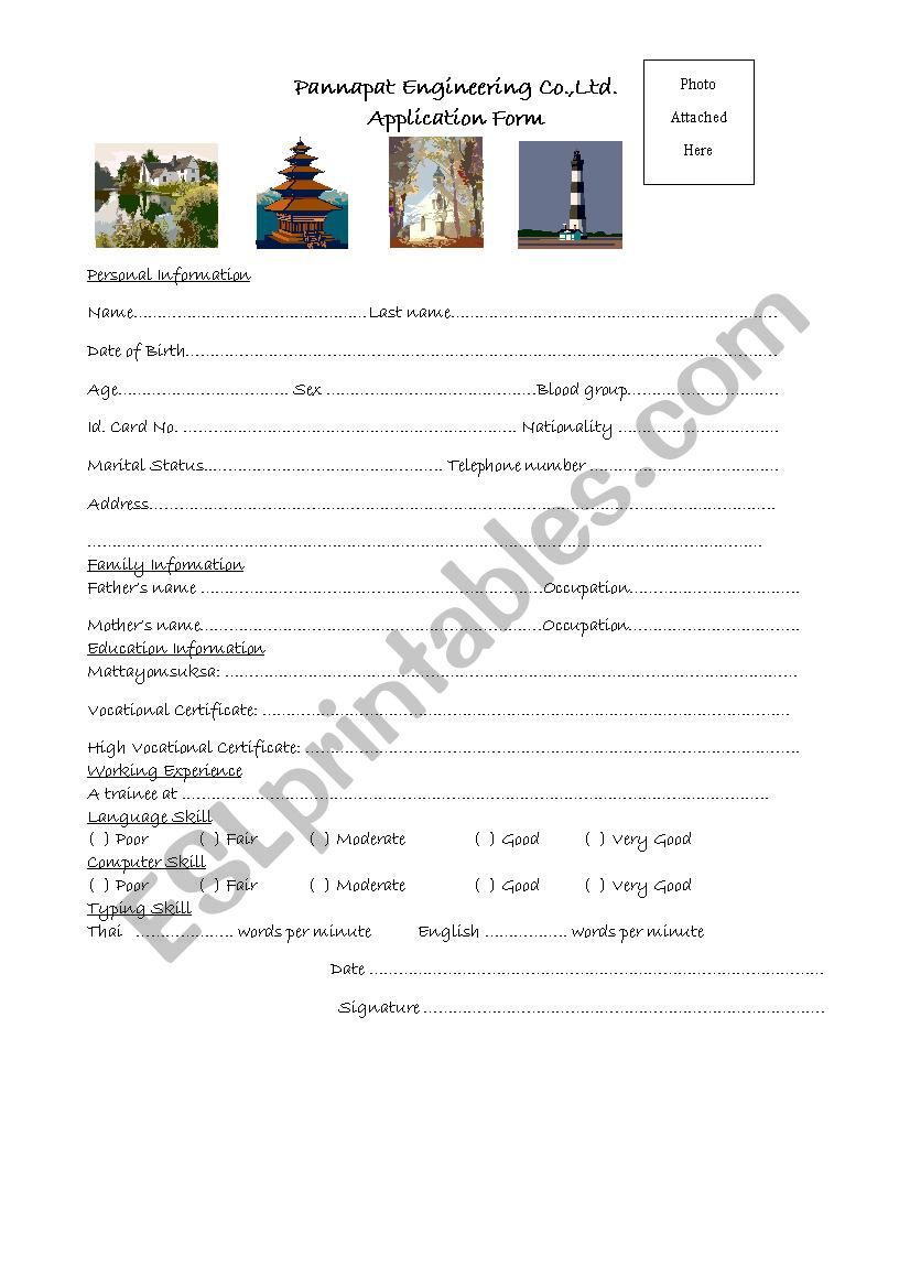 Application Form worksheet