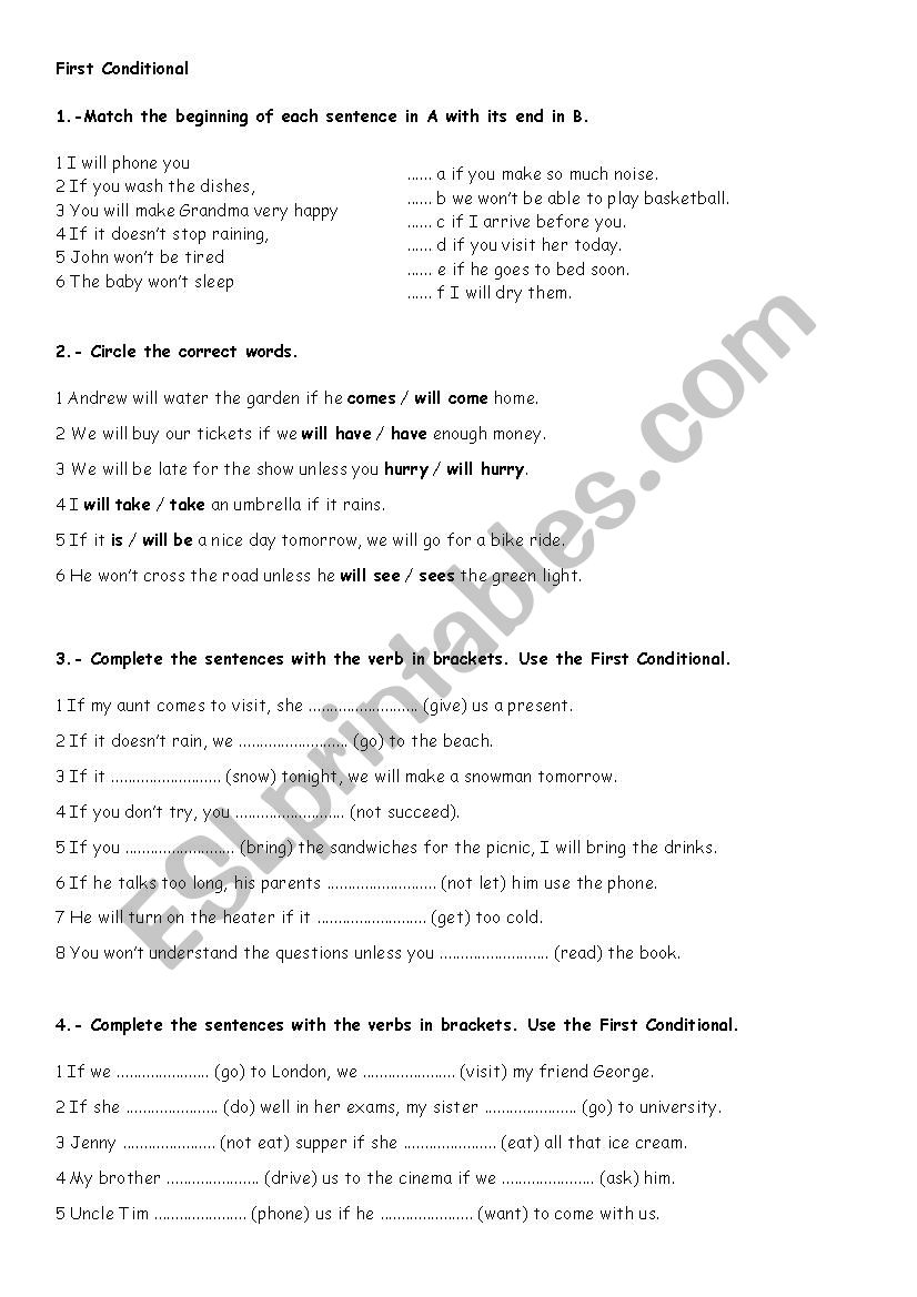 First Conditional worksheet worksheet