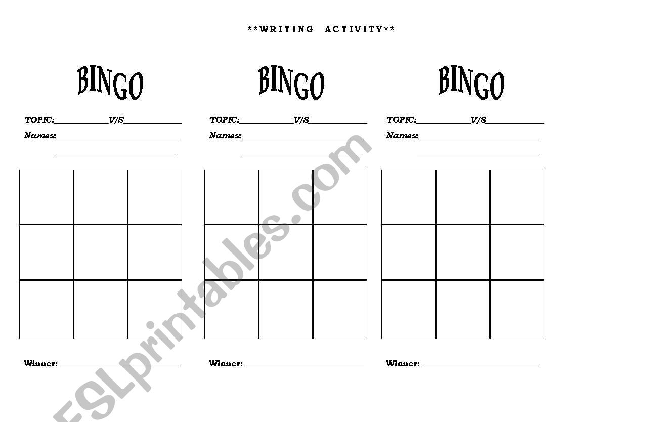 bingo cards worksheet