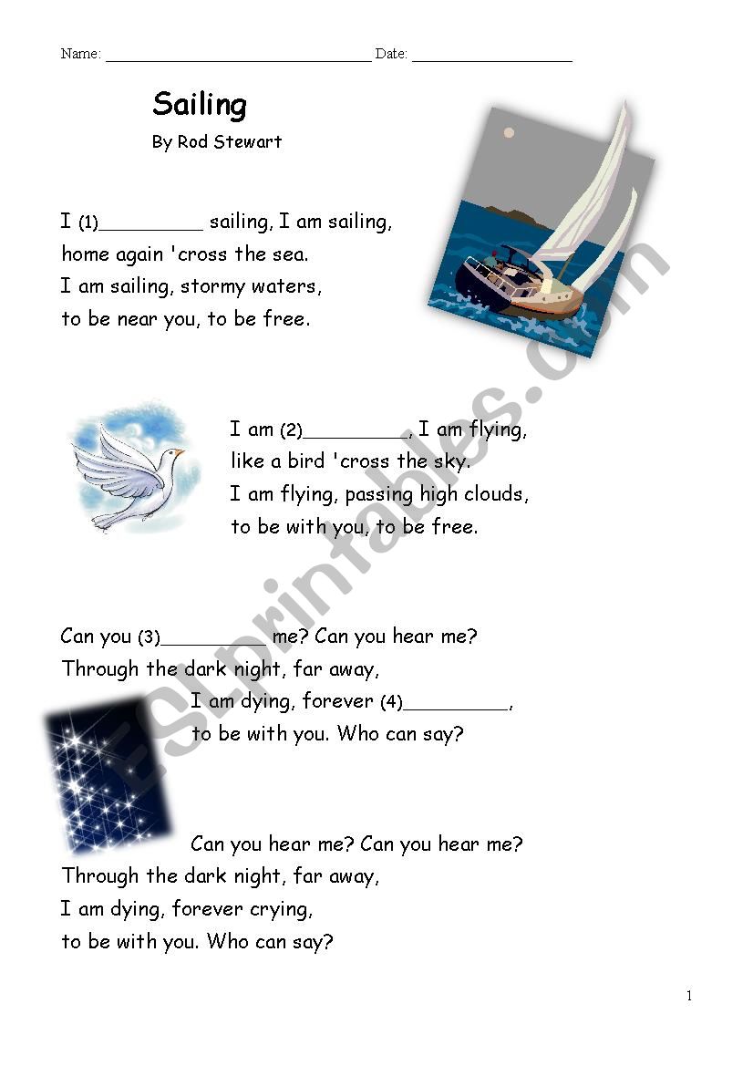 I am Sailing by Rod Stewart fill-in-the-gaps song activity