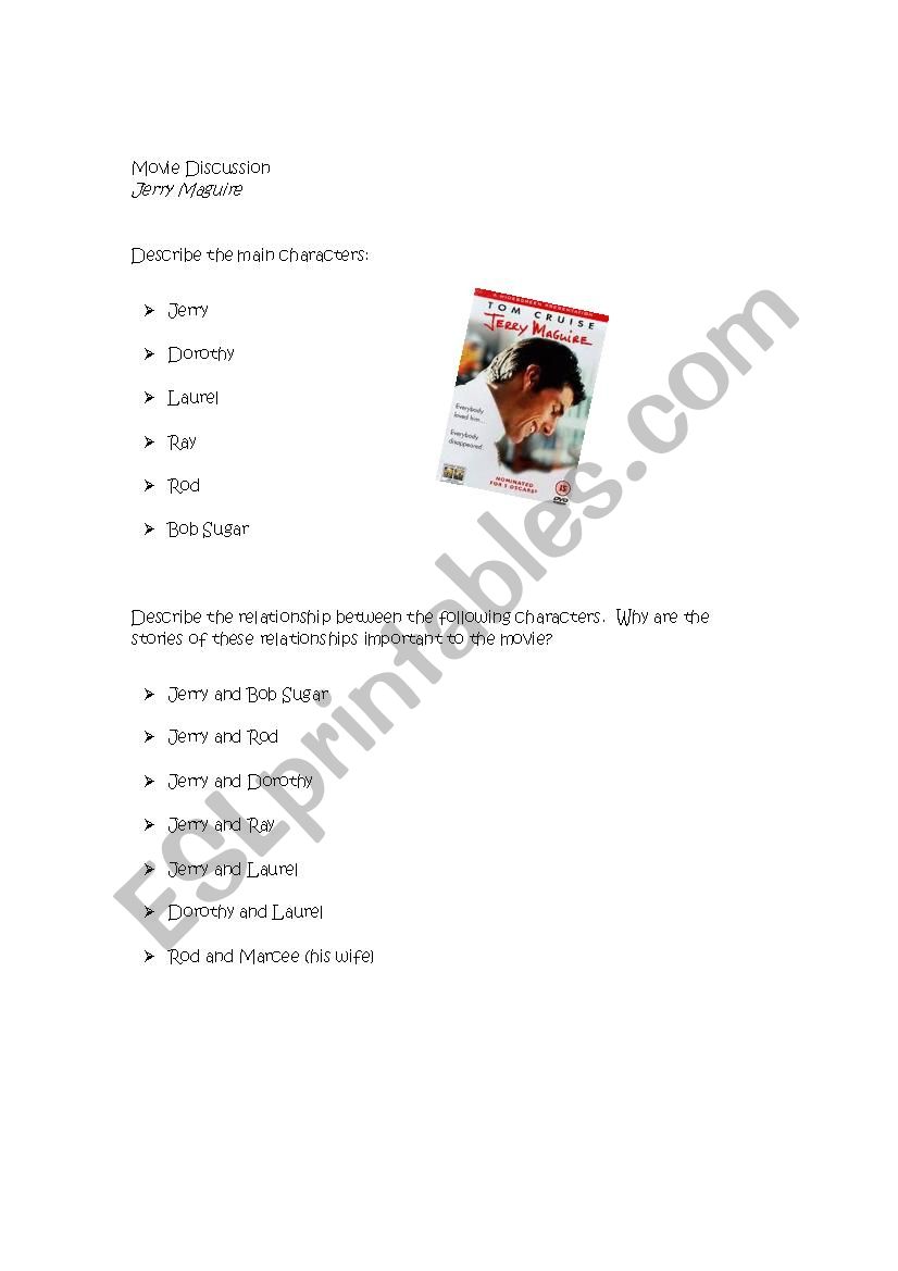Movie (Jerry Maguire) worksheet