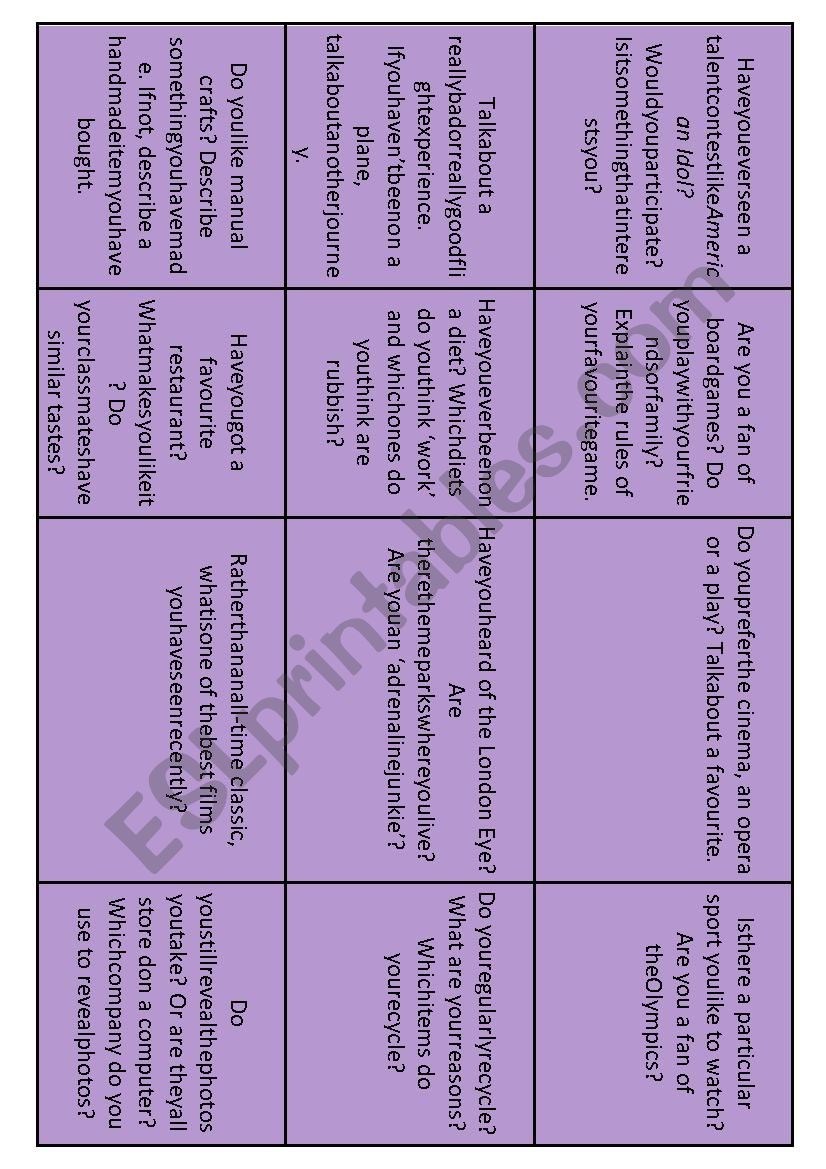 Conversation Starters worksheet