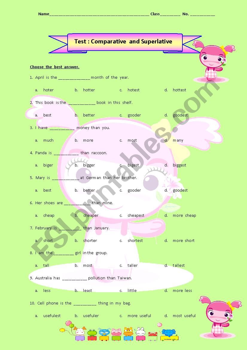 Comparative and Superlative worksheet