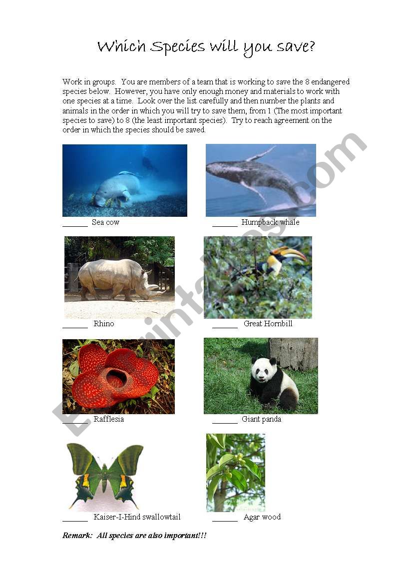 Which species will you save? -  Critical thinking