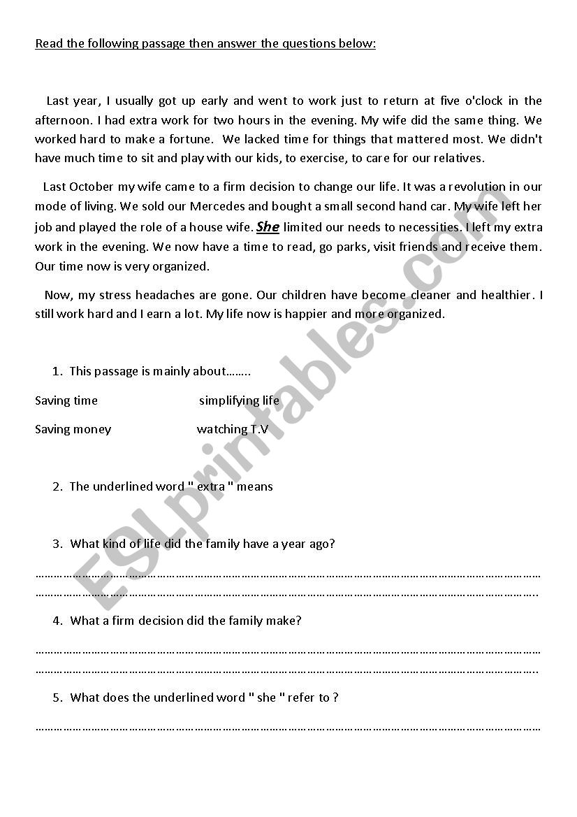 comprehensions worksheet