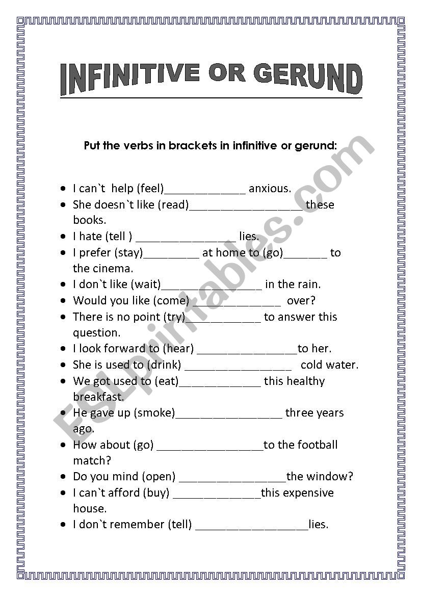 INFINITIVE OR GERUND worksheet